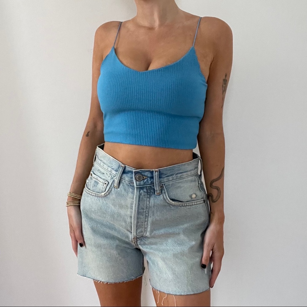 ASOS Blue Ribbed Crop Tank - Picture 4 of 4
